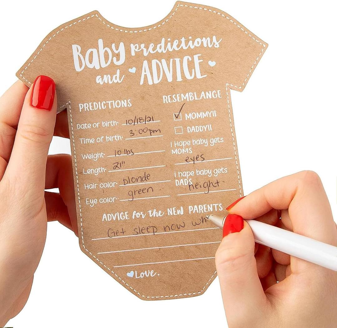 Kate Aspen Baby Predictions for Baby Shower Advice Cards - 50-Count Onesie Shaped Baby Shower Games for Girl or Boy - Gender Neutral Decor, Table Decorations, Activity and Keepsake For New Parents
