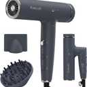 Hair Dryer, Blow Dryer with Diffuser for Curly Hair | Plasma Ionic Hairdryer for Frizz Control | Low Noise | Foldable for Travel | 6.5Ft ALCI Cord | Magnetic Nozzle for Faster Drying (Gray)