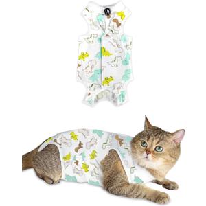 ANWA Cat Recovery Suit - Breathable Cat Onesie for Cats After Surgery Female, Kitten Surgery Recovery Suit Female Abdominal Wounds (Large, Dinosaur)