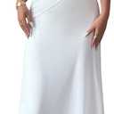 Verdusa Women's Wedding Guest Dress Off Shoulder Ruched Long Cocktail Dresses Party Outfits White Medium