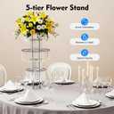 Crystal Vases for Centerpieces, Flower Stand with Hanging Crystals, 43.3" Silver Wedding Vase, 5 Tier Round Chandelier Pedestal Stand for Wedding Stage Flower Arrangement Decor (Silver, 1PC)
