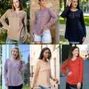GRACE KARIN Waffle Knit Tops for Women, Long Sleeve Shirts Dressy Casual Tunic Tops, 2025 Fall Work Blouses with Zipper (XX-Large, Caramel)