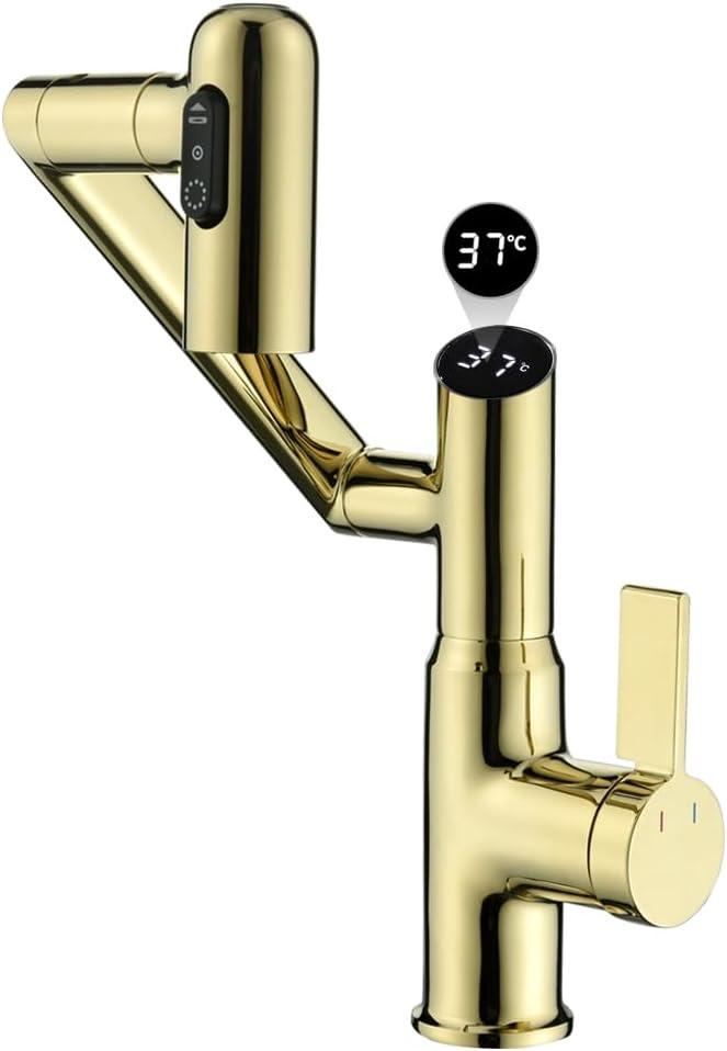 GEOATON Smart Temperature Bathroom Faucet,Single Handle Bathroom Faucet,Bathroom Sink Faucet,Kitchen Faucet taps (Gold)