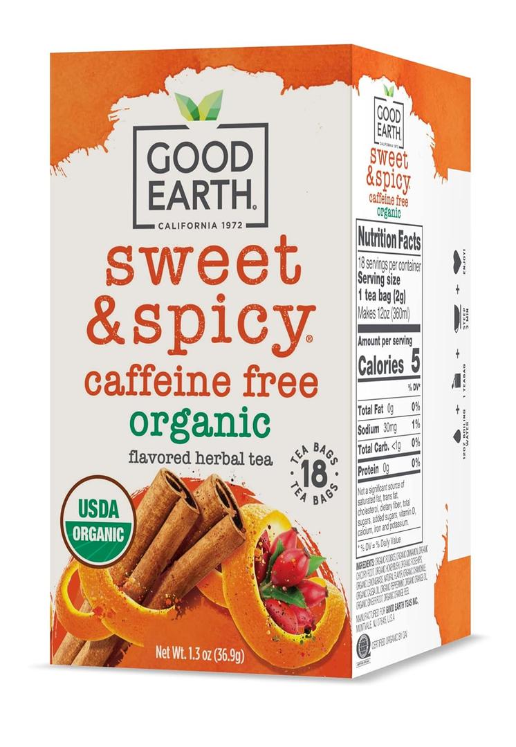 Good Earth Tea Sweet & Spicy Organic Caffeine Free Herbal Black Tea, 18 Teabags (Pack of 6) (EXP 01/30/28)