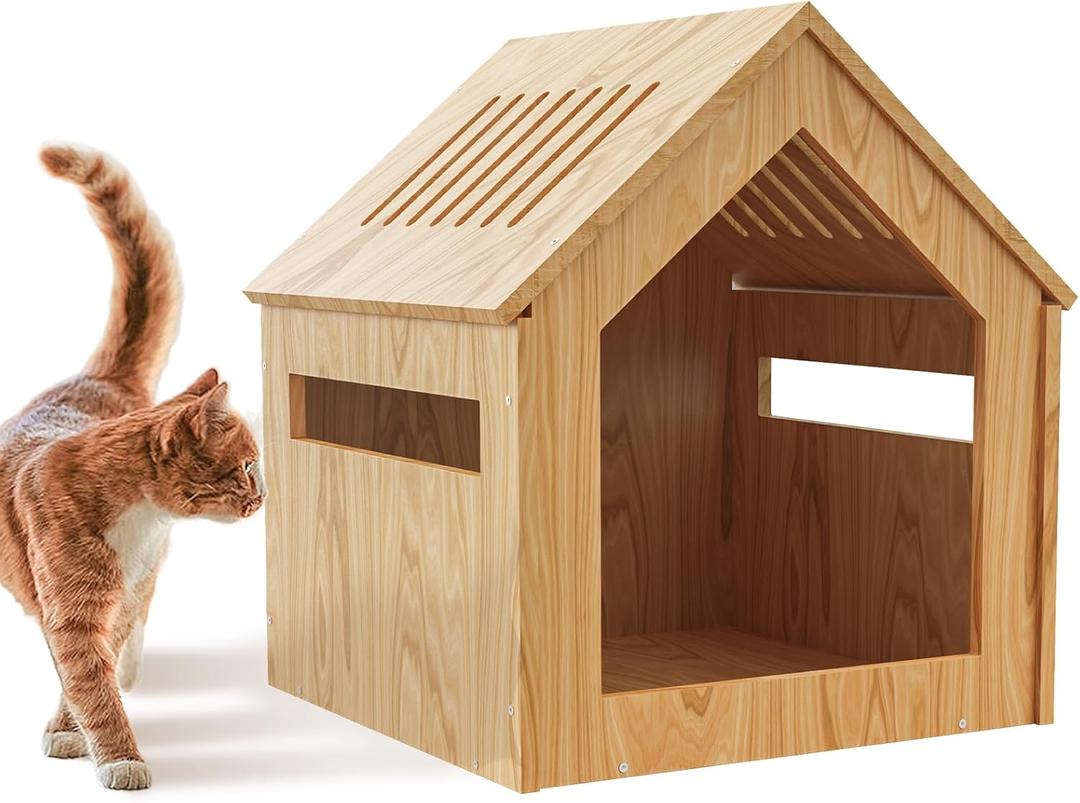 Wood Cat House, Habitat for Small Animals, Cat Shelter for Wild Cats, Suitable for Indoor and Outdoor Kittens, Chickens and Guinea Pigs, Durable, Weather-Resistant, DIY Paintable