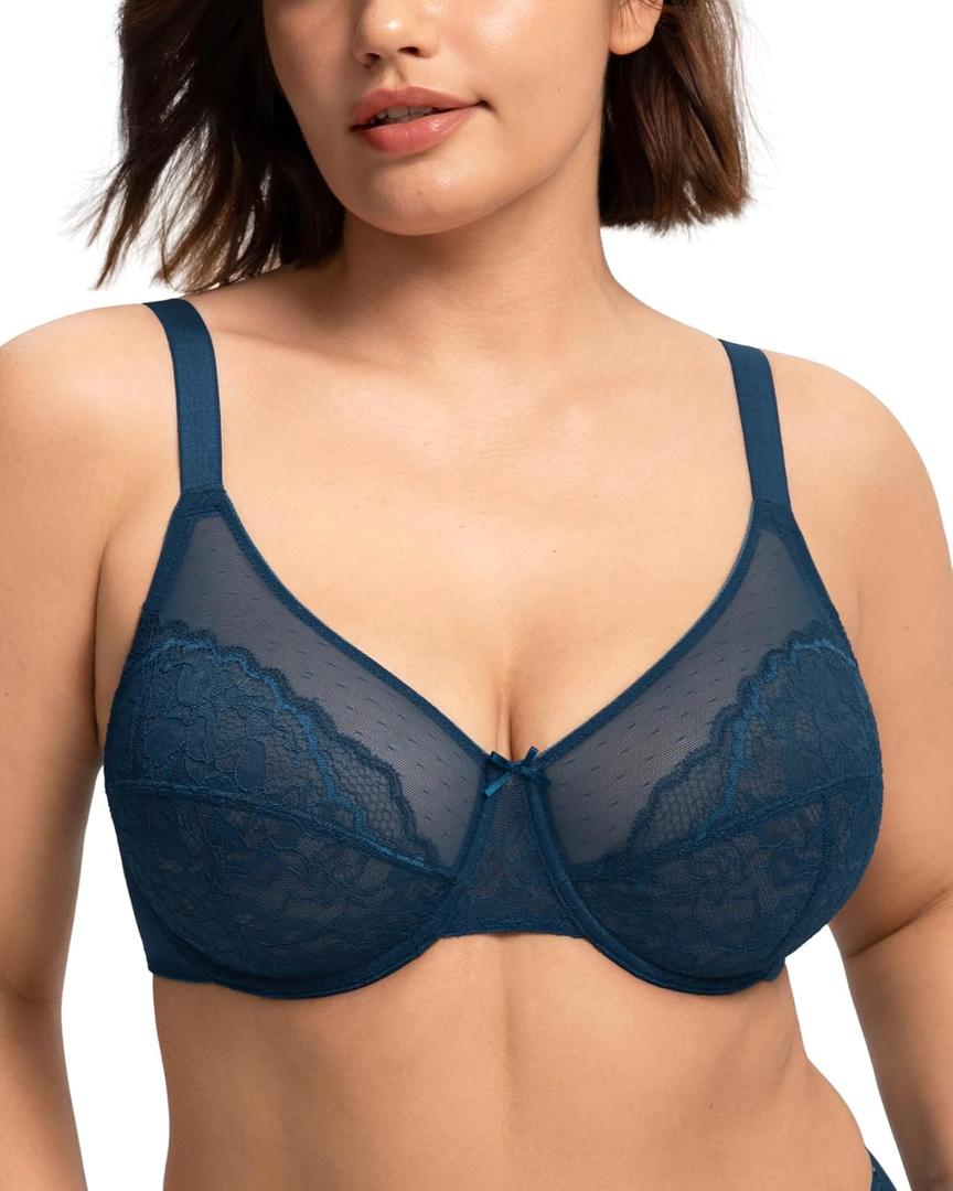 HSIA Minimizer Bras for Women Enchante Full Coverage Underwire Bras Plus Size Lifting Floral Lace Bra for Heavy Breast (Black) 36DD