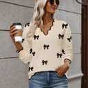 Zeagoo Cute Sweaters for Women Long Sleeve V Neck Bow Pullover Sweater Tops Business Dressy Casual Fall Outfits, Small 