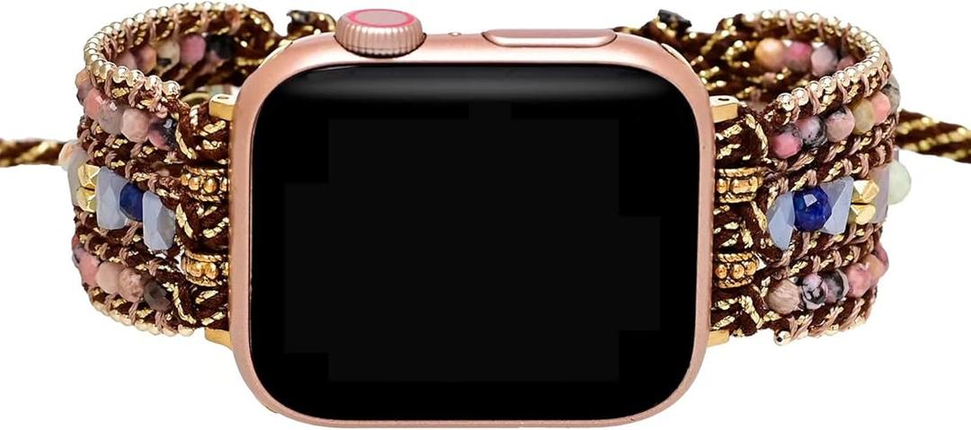 Boho Jasper Handmade Watch Band: Bohemian Natural Energy Stone Smartwatch Bands Compatible with Apple Watch 38mm/40mm/41mm/42mm/44mm/45mm Boho Imperial Jasper Gemstone iWatch Strap for iWatch Series 7/6/5/4/3/2/1/SE