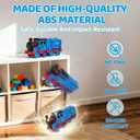 Transforming Engine Train Set for Kids & Toy Car Catapult, Back Folds Out to Secret Garage for Mini Cars, Shoot and Race Fun, Preschool Festival Train Gift Toys for Toddlers 3+ (Blue)