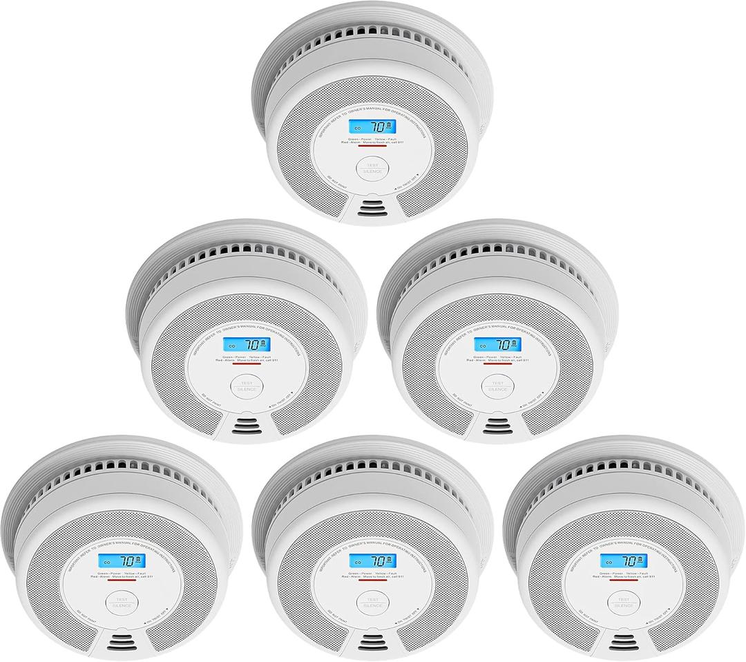 X-Sense Wireless Interconnected Combination Smoke and Carbon Monoxide Detector with LCD Display & 10-Year Battery, Over 820 ft Transmission Range, 6-Pack