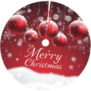 Christmas Tree Skirt Red Ball Christmas Pattern Xmas Soft Polyester Holiday Tree Base Cover, Decorative Xmas Tree Mat 36 Inch for Home, School, Office (C09)