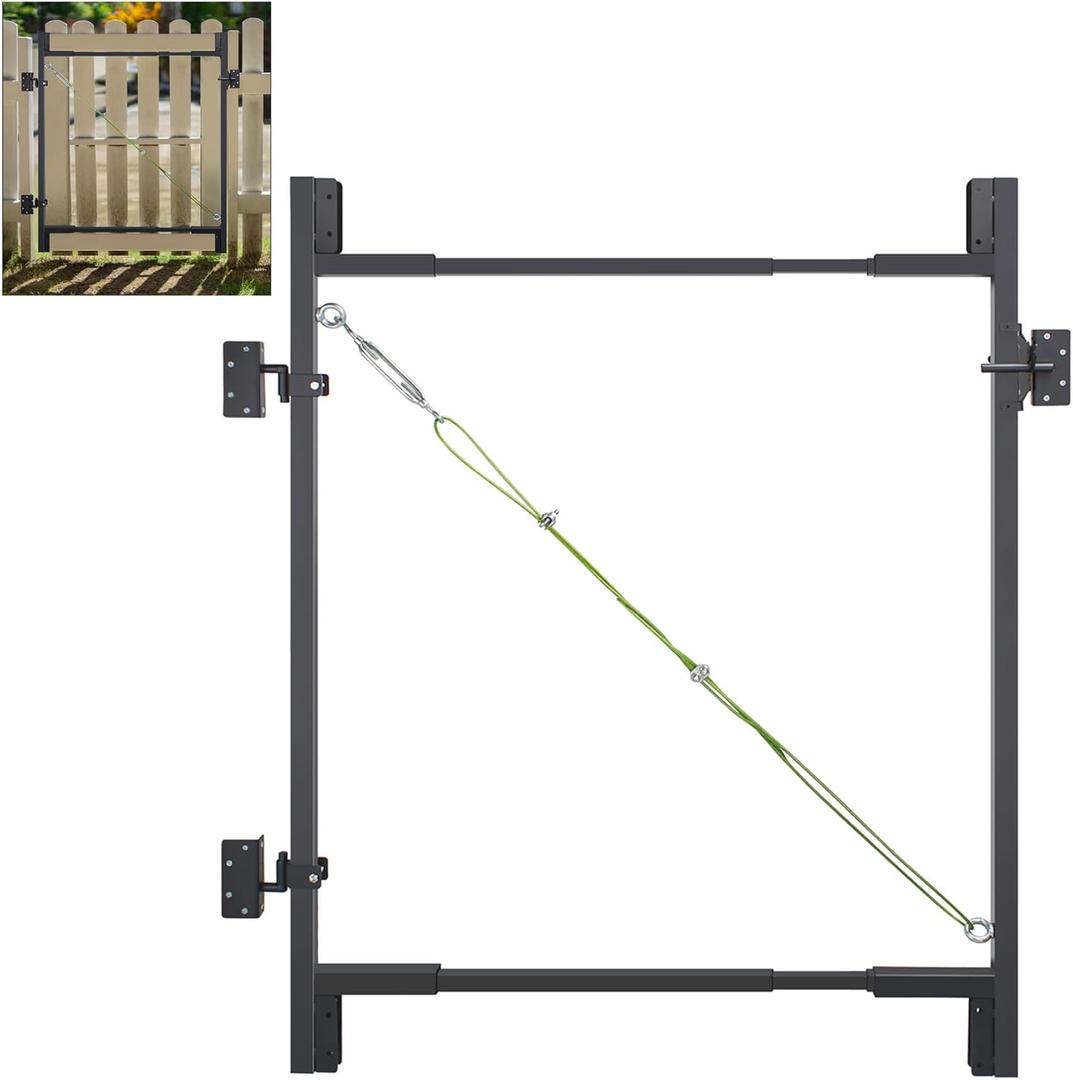 Steel Frame DIY Building Gate Kit, Adjustable 36-72" Wide for 4-5ft High Fences, Fence Gate Kit Fits 1x4 & 2x4 Wood, Powder Coated