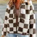 SHEWIN Jackets For Women Causal Sherpa Fall Jacket Loose Button Down Plaid Winter Coats (Small)