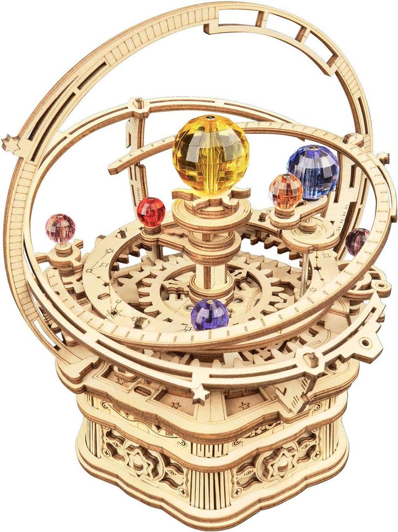 RoWood Music Box 3D Puzzles for Adults, DIY Wooden Mechanical Building Model Kits, Rotating Magic Ball Decorative Arts and Crafts, Gift for Adult on Birthday/Christmas - Starry Night