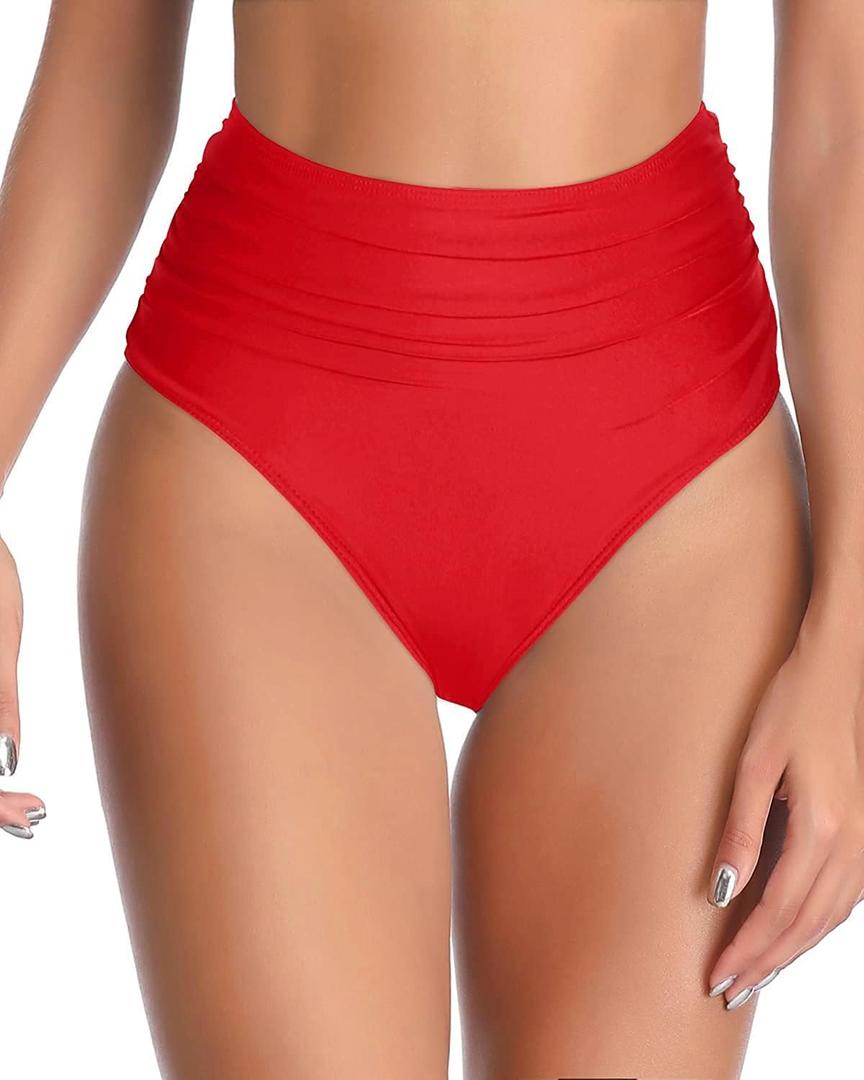Tempt Me Women High Waisted Bikini Bottom Full Coverage Swimsuit Bottom (X-Large, Red)