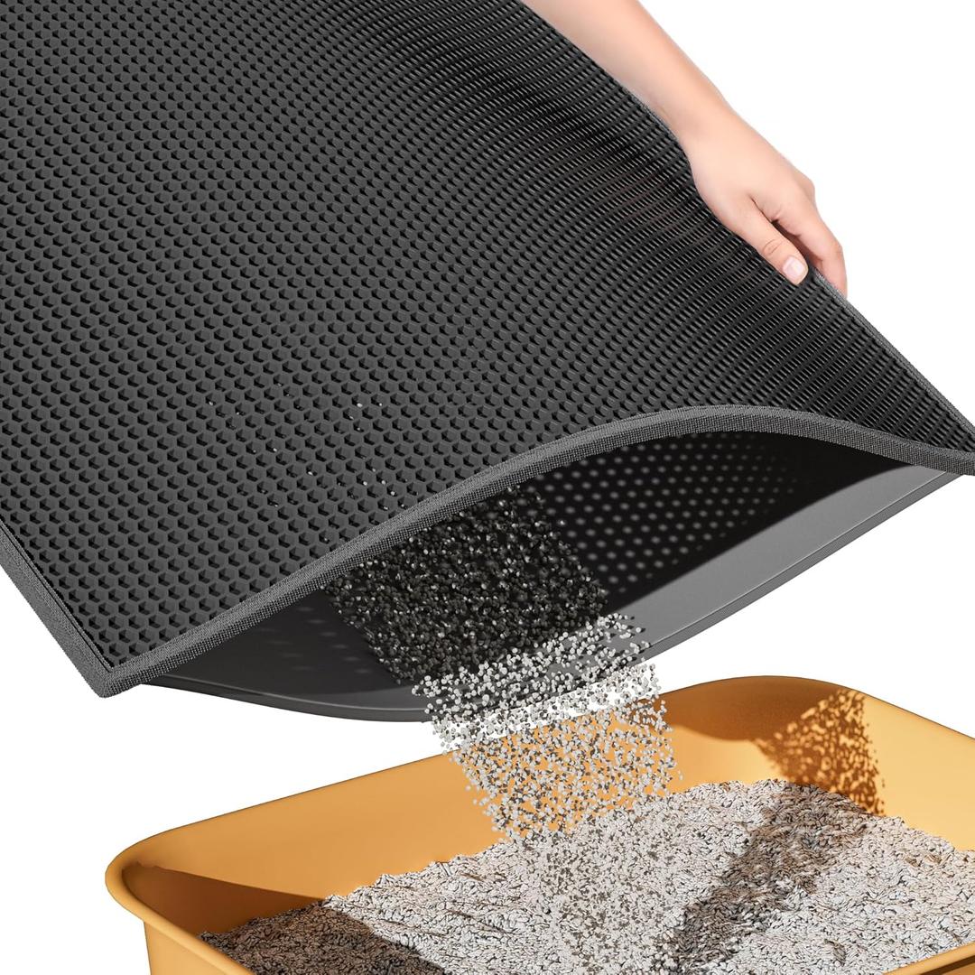 ESTHELLO Cat Litter Mat Large, Cat Litter Trapping Mat, Honeycomb Double Layer Design, Easy to Clean,Washable (30 x 24 Black