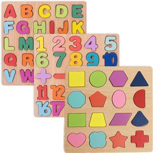 Wooden Puzzles for Toddlers, 3pack Alphabet Shape Puzzles for Kids 3 Wooden Montessori Toddler Alphabet Number Shape for Kids 3 Years Old Boys & Girls