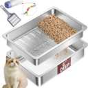 Stainless Steel Sifting Cat Litter Box for Pine Pellets, XL Extra Large Metal Cat Litter Box Sifter Pan with Litter Scoop, Low Dust, Odor Control, Easy Cleaning, 19.7" L x 13.8" W x 6" H