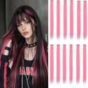 12 Pcs Pink hair extensions 22 Inch Straight colored hair colorful clip in extensions Highlight Party for Girls and Women Gift(Pink,26)
