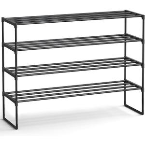 SONGMICS Shoe Rack, 4-Tier Shoe Organizer, Metal Storage Shelf, Upright or Upside Down, for 25-30 Pairs, Stackable, for Entryway, 11.8 x 46.1 x 28.4 Inches, Black ULSA034B01
