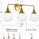 Bathroom Vanity Light Fixtures: 3-Light Mid Century Modern Bathroom Lighting Fixtures Over Mirror - Brass Gold Wall Sconce with Milky White Globe Glass for Bath Living Room