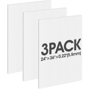 Foam Board 24"x36", Foam Core Board for Projects, Black Poster Board for Painting, Displaying (3 Pack White)