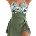 Blooming Jelly Womens One Piece Swimsuit Tummy Control Bathing Suit Gold Metal Tie Knot 2026 Swim Dress (Large, Green Tropical)