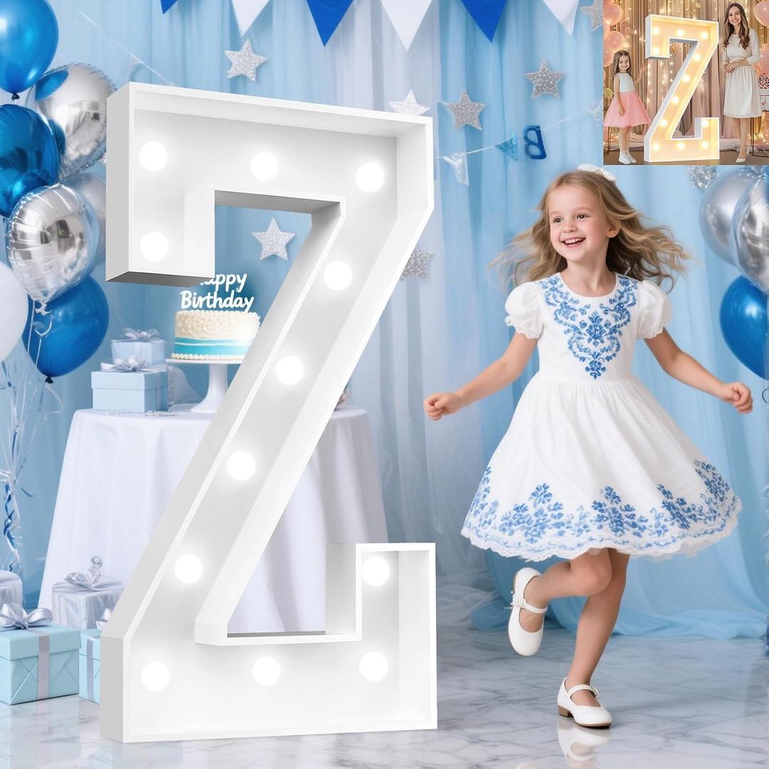 4 FT Light Up Marquee Letters, Giant Mosaic Letter Cool White and Warm White LED, Large Lighted Alphabet Lights for Balloons Birthday Party Anniversary Wedding Decorations, Letter Z