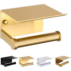 Toilet Paper Holder Toilet Paper Hanger with Mobile Phone Storage Shelf -Wall Mount (4# Golden)