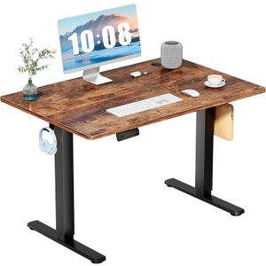 DUMOS 40 Inch Electric Standing Desk Height Adjustable, Sit to Stand Up Computer Workstations Work PC Table Home Office Study Writing Gaming Desks with Memory Presets for Walking Pad, Bedroom, Rustic