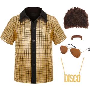 SIZGAROOT 70s Outfits for Boys Disco Costume Kids Halloween Party Dress Up (8-10 Years, Gold)