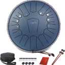 Rain Drum for Outside Garden, Steel Tongue Drum, Rain Chime Drum, Hand Pan Musical Instrument Christmas Gift with Bag for Adult, Mallets for Meditation Yoga (Navy, 13" 15 Notes, D key)