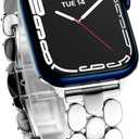 Designer Band for Apple Watch 40mm 41mm 42mm 38mm 44mm 45mm 46mm 49mm for Women, Stainless Steel Dressy Bands Compatible with Apple Watch Series 11,10,Se,9,8,7,6,5,4,3,2,1 for iWatch (Silver - Shiny&Brushed)