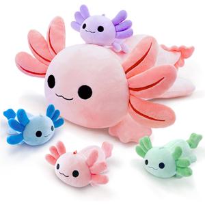 Axolotl PlushCute Axolotl Mommy Stuffed Animal with 4 Baby Axolotl Plushies in TummyKawaii Axolotl Plush Toy Gift for Kids Girls Boys