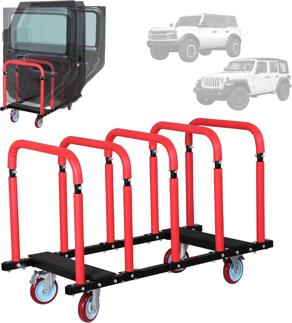 Heavy-Duty Door Holder Cart with Sliding Hanger & 5" Wheels, Storage Cart Hanger Rack Fits 2007-2024 Jeep Wrangler JK/JL/Gladiator JT & 2021-2024 Ford Bronco