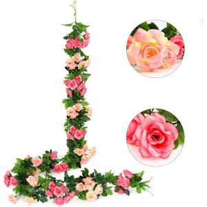 JUSTOYOU Artificial Rose Garland Vines Pink Flowers Hanging Silk Rose Vine for Wedding Home Office Arch Arrangement Decoration 7.6FT(2PCS)