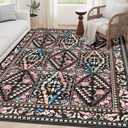 Black Rug 5'x7' - Washable Floral Boho Diamond Area Rug for Bedroom Living Room Bedside, Kitchen,Dining Room,Kids Room, Office, Low Pile Ultra Soft Stain & Fade Resistant Non Slip Carpet
