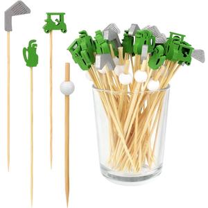200pcs Golf Cocktail Picks, 4 Style Wooden Golf Drink Stirrers Decorative Martini Skewers Exquisite Cocktail Appetizer Picks for Party Decorations Supplies