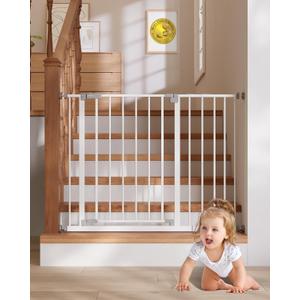 InnoTruth 29.540.75" Baby Gate for Stairs, 30" Tall Dog Gates for Doorways & Hallways, Safety Gate for Kids & Pets, Pressure-Mounted Walk-Through with Dual Lock & 2-Way Swing, White