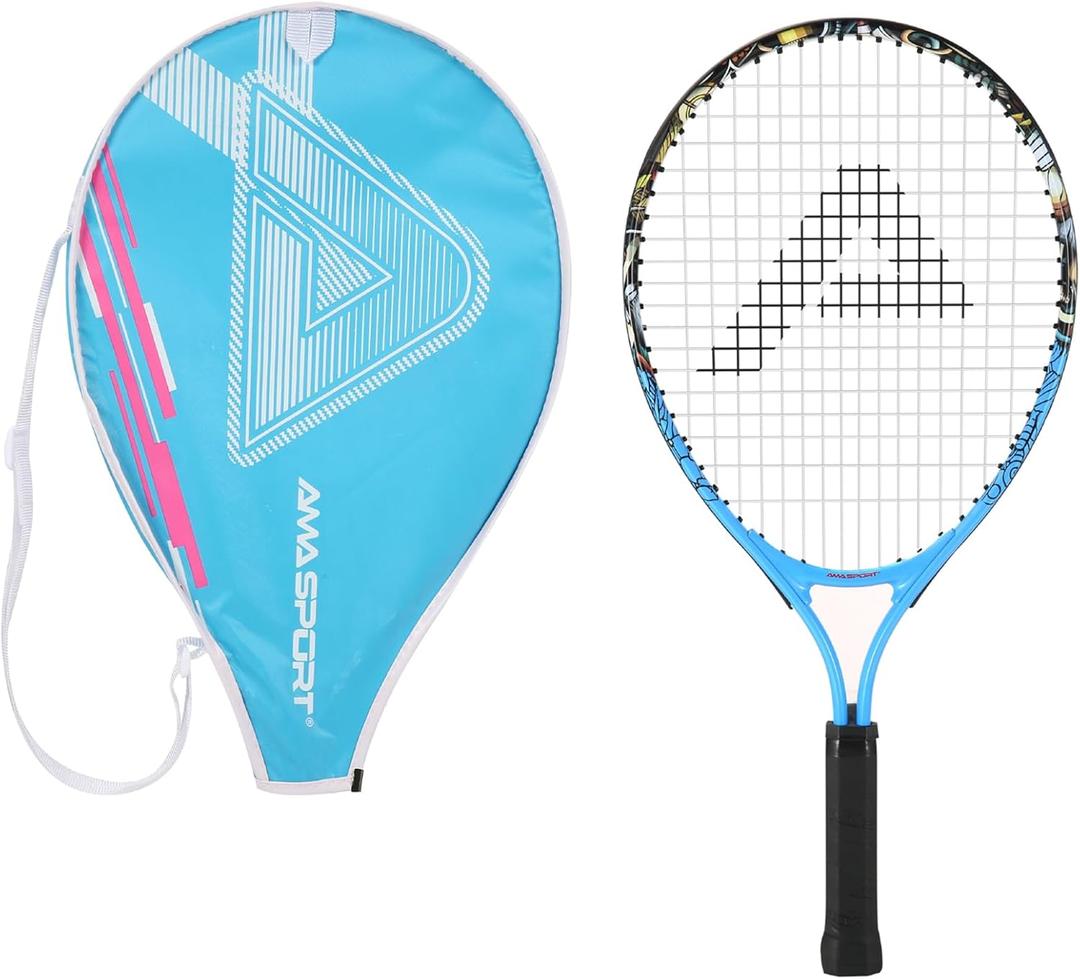 AMA SPORT Kids Tennis Racket for Junior Toddlers Starter Kit 17-25" Tennis Racquet for Girls and Boys with 420D Nylon Shoulder Strap Bag (23 inch, Graffiti Blue)