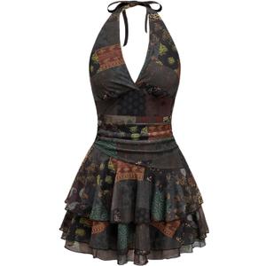 Verdusa Women's Western Dress Ruffle Halter Mini Dresses Embroidery Country Concert Outfits Cowgirl (S)