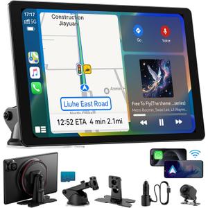 11" Extra Large Wireless Apple CarPlay Screen for Car  Ultra-Slim 0.16 Inch Touchscreen Car Stereo with Android Auto, 4K Dash Cam, 1080p Backup Camera, GPS, Mirror Link, Voice Control