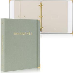 Aesthetic Document Organizer - Sturdy Linen 3-Ring Binder Safely Stores All Your Important Documents and Files in One Place - Easy to Use Expanding Storage Folder Incl. Envelopes, Pockets & Labels (Sage)