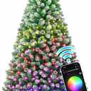 HOLLO STAR 7.5 ft Prelit Christmas Tree with 379 LED Lights, App Control, Artificial Christmas Tree, Multi-Color RGBW Lights, 1476 Flocked Frosted Tips, 86 Pine Cones, Metal Base, for Home, Party