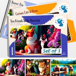 QUOKKA 100 Piece Dementia Activities for Adults - 3 Set Dementia Puzzles for Elderly - Large Piece Gifts Products for Seniors - Alzheimers Jigsaw Puzzle Games for Adults with Beavers, Cats and Dog