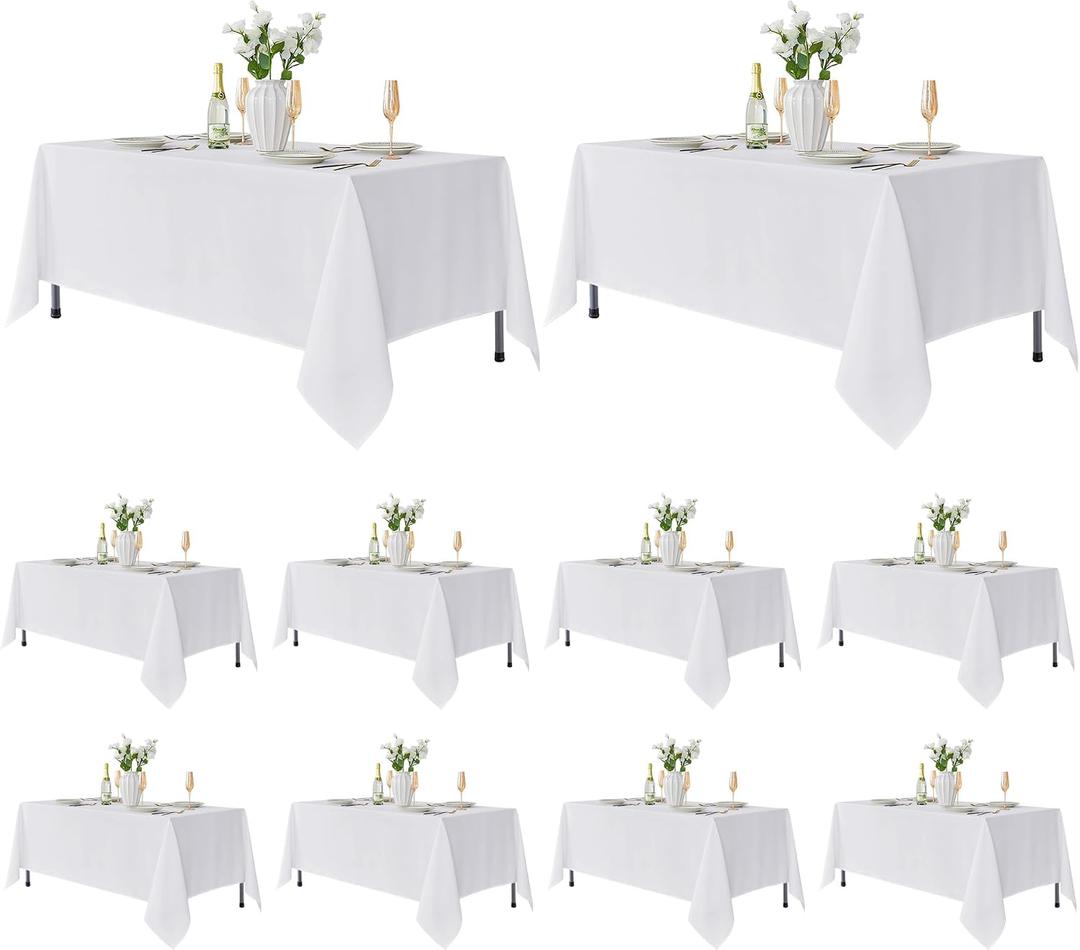 Fitable 10 Pack Rectangle Tablecloths: Stain Resistant Wrinkle Free Circle Table Clothes, Washable Reusable Polyester Table Covers for Wedding Party Birthday Banquet Reception(White, 70x120 Inch)