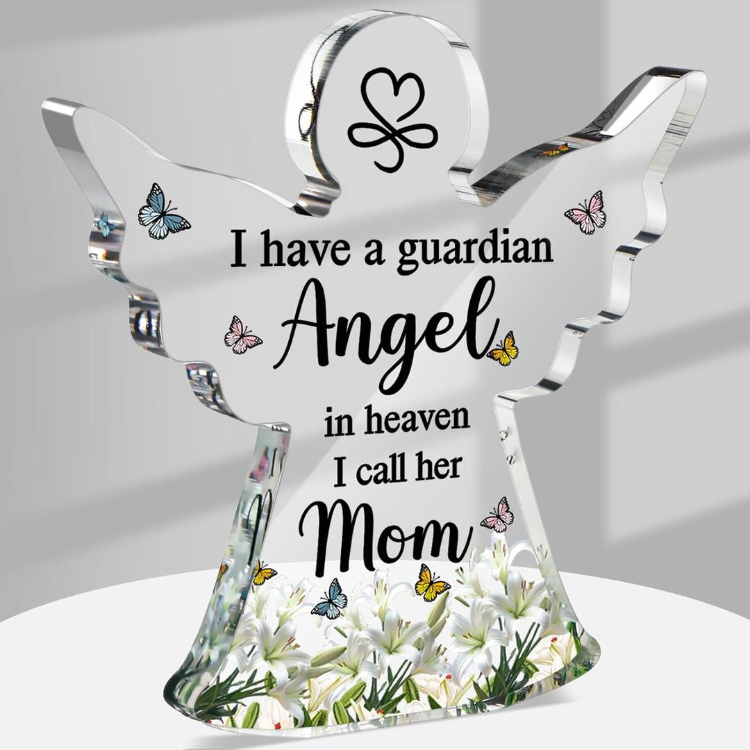 Jetec Sympathy Bereavement Gift Angel Red Cardinal Acrylic Memorial Gift for Loss of Loved One Remember Me Grieving Keepsake for Mom Dad Grandma Friend(Mom Angel)