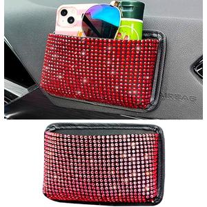 Dotesy Bling Bling Car Seat Side Pocket Organizer Sparkling Crystal Mini Storage Bag Holder Tray Pouch Vehicle Seat Gap Filler for Pen Phone Document Registration Notepad (Red)