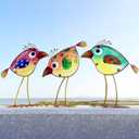 Garden Decor for Outside,Funny Metal & Glass Bird Decor for Indoor & Outdoor Set of 3,Yard Art Decor,Garden Art Statues Decorations,Colorful and Patriotic (Multicolor)