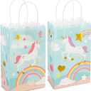 BLUE PANDA 24 Pack Unicorn Party Favor Gift Bags with Handles for Pastel Rainbow Birthday Decorations (5.5 x 8.6 x 3 In Unicorn Party Favor Bags)